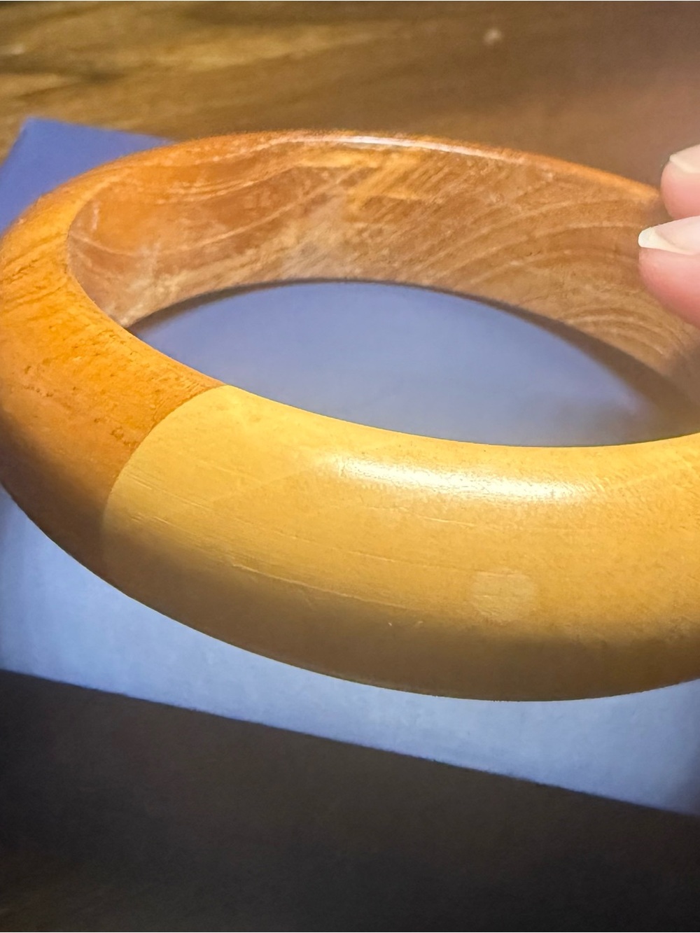 Vintage Two-Tone Wooden Bangle Bracelet - Honey & Light Tan